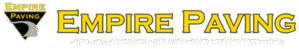 Empire Paving logo with a stylized road graphic and the tagline The leaders in quality and customer satisfaction, highlighting our reputation among top asphalt companies Cleveland Ohio trusts, in yellow and white text on a black background.