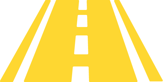 A graphic of a yellow road with dashed center lines and solid outer lines, viewed from a low perspective, evokes the quality and expertise of Empire Paving as the road extends into the distance.