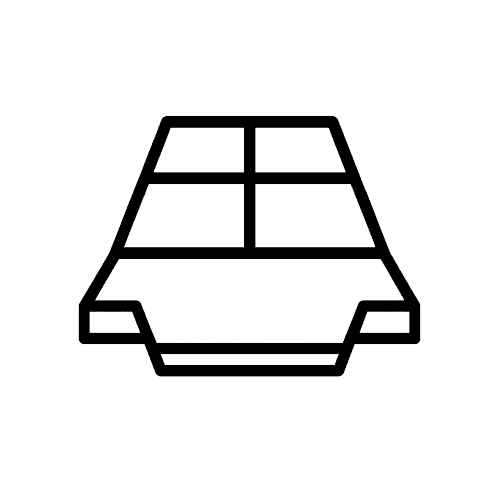 Simple black outline icon of a car viewed from the front, featuring two headlights, a grille, and four window sections. The background is transparent.