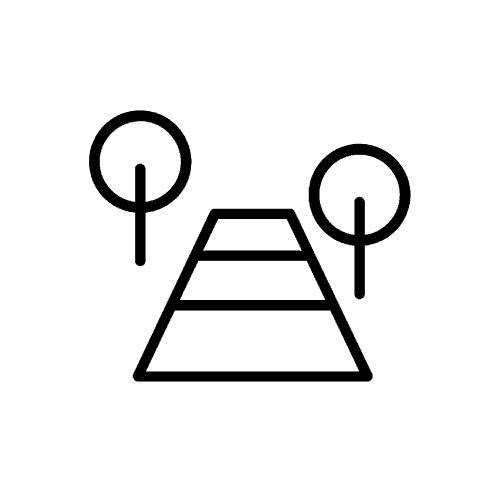 Simple black and white line drawing of a road flanked by two trees, one on each side, depicting a straightforward pathway—ideal for illustrating services by a commercial concrete paving contractor like Empire Paving.