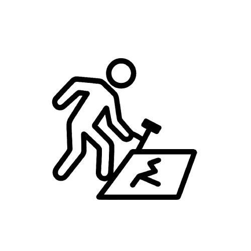 Black and white icon of a person picking up trash and placing it into a bin, promoting proper waste disposal and cleanliness.